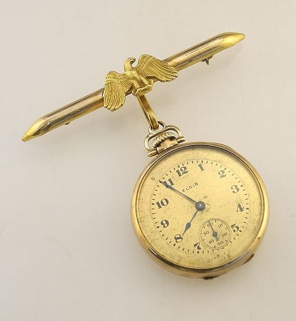 Gold Tone Elgin Timepiece on Gold Tone Bar Brooch, 1 1/8" Diameter. (1 of 5)