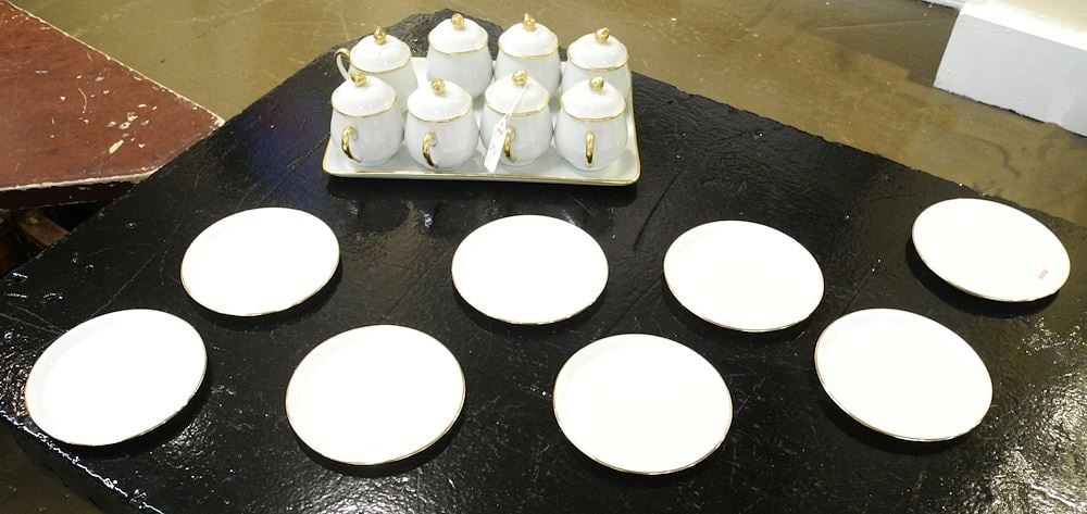 Set of 8 Limoge France Custard Cups with Tray & Dishes. (1 of 3)