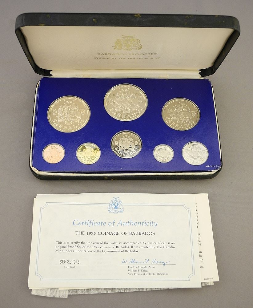 1975 Proof Set: Coinage of Barbados in Box with Certificate of Authenticity. (1 of 3)