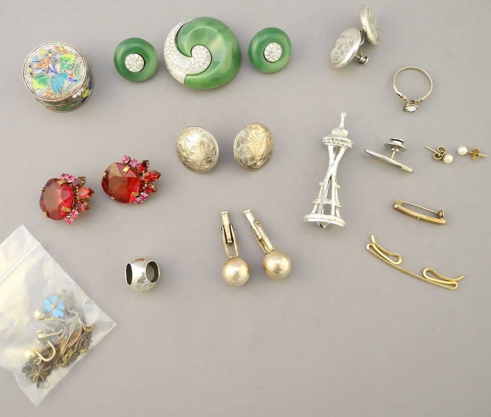 Trifari Brooch/Earrings/Austrian /Kingfisher Earrings/Sterling Silver & Gold Toned Sundries.: Trifari Brooch/Earrings/Austrian /Kingfisher Earrings/Sterling Silver & Gold Toned Sundries.