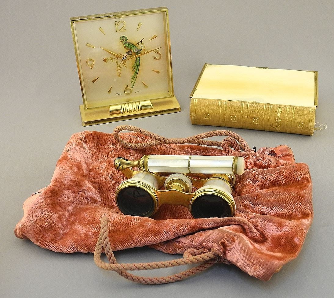 Mother of Pearl Colmont Paris Opera Glasses, Bible & IMHOF Clock, NO EXPORT. (1 of 5)
