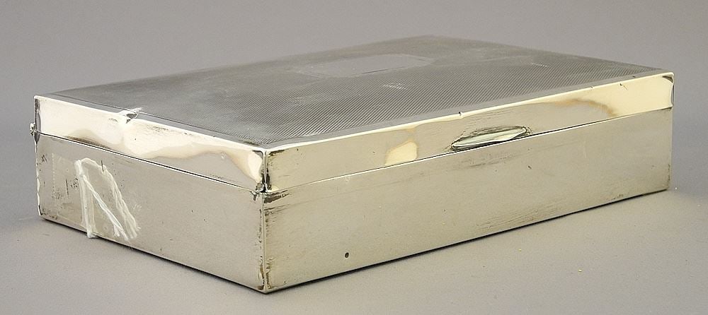 Hallmarked Silver Cigarette Box, TW 508 Grams, 1 1/2" x 6 3/4" x 4 1/2". (1 of 4)
