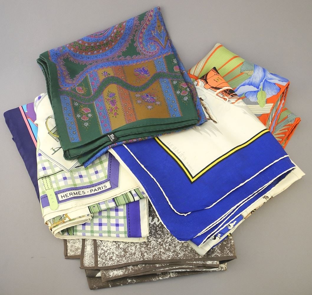 Collection of Silk Scarves: 2 Hermes / J. Damase / Warhol / Allea / Gucci (1 of 2)