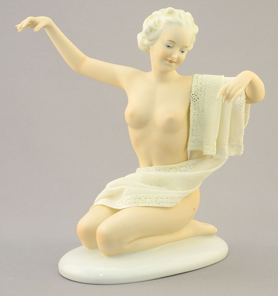 Unter Weiss Bach Porcelain Figure, 7 1/4"H, "Lace Draped".: Unter Weiss Bach Porcelain Figure, 7 1/4"H, "Lace Draped".