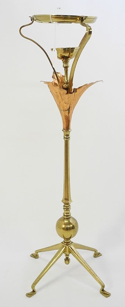 Early 20th C. Brass & Copper Lamp Stand, 27". (1 of 3)