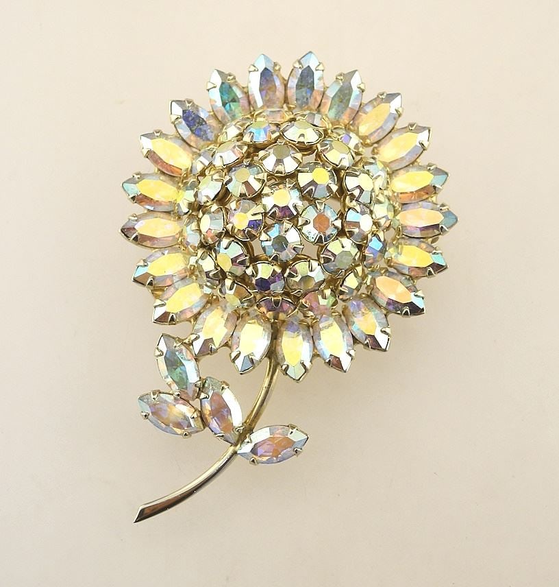 Sherman (signed) Floral Rhinestone Brooch. (1 of 2)