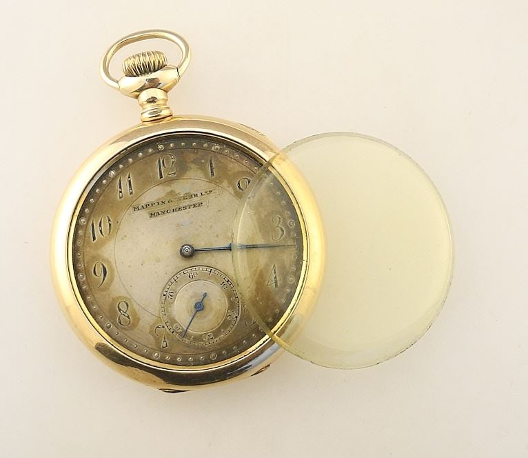 Mappin & Webb Ltd. Manchester Gold Plated Pocket Watch, Lacking Crystal 1 7/8" Diameter. (1 of 3)