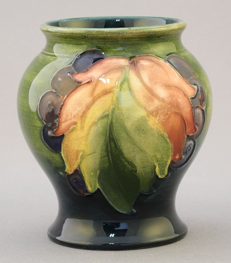 Moorcroft Leaf & Berry Squat Baluster Vase, 3 1/8"H. (1 of 3)