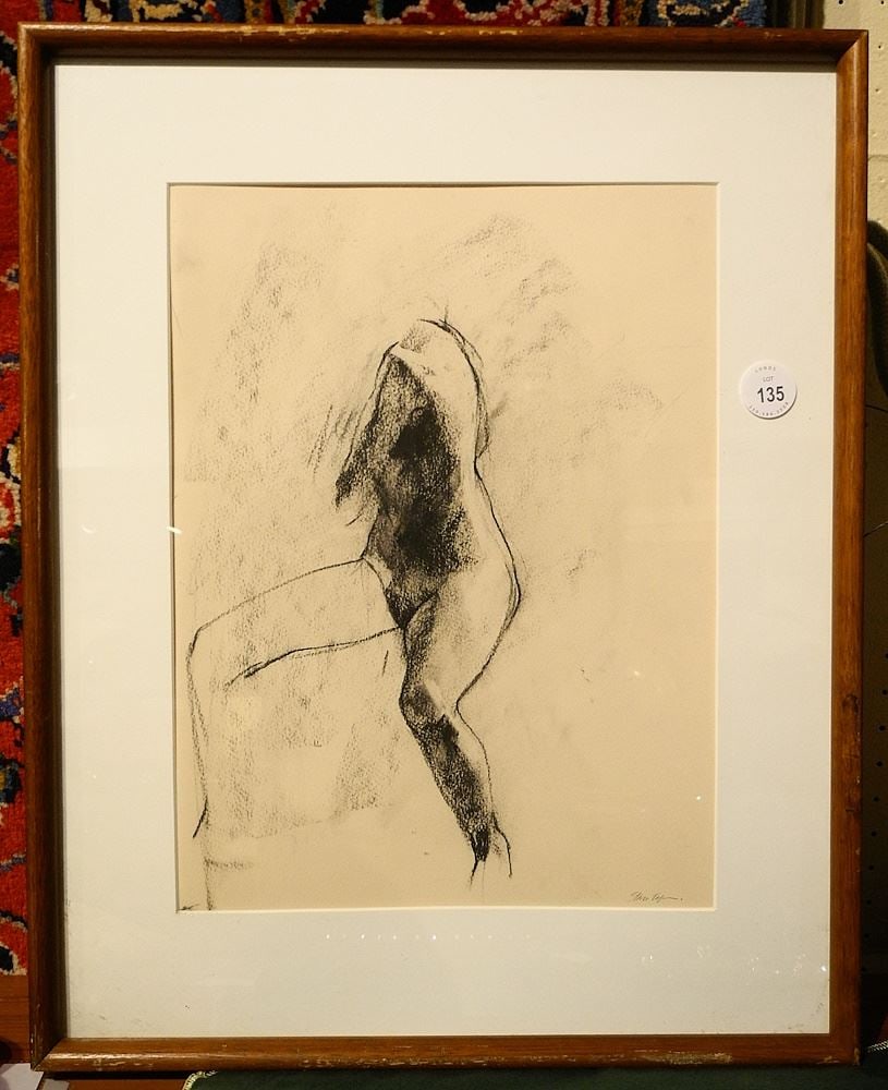 Charcoal Sketch signed Stan ****, 14 1/2" x 11", "Female Nude".: Charcoal Sketch signed Stan ****, 14 1/2" x 11", "Female Nude".