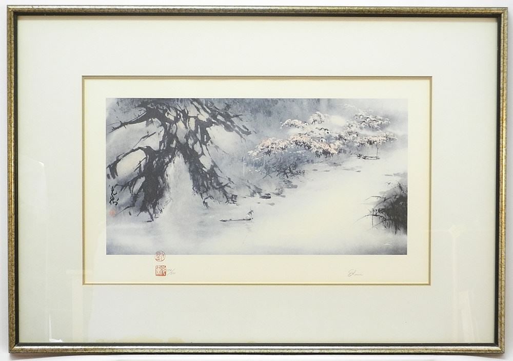 Limited Edition Print signed E. Lowe , 13 1/2" x 22 3/4", "Boatman on River" #174/500. (1 of 5)