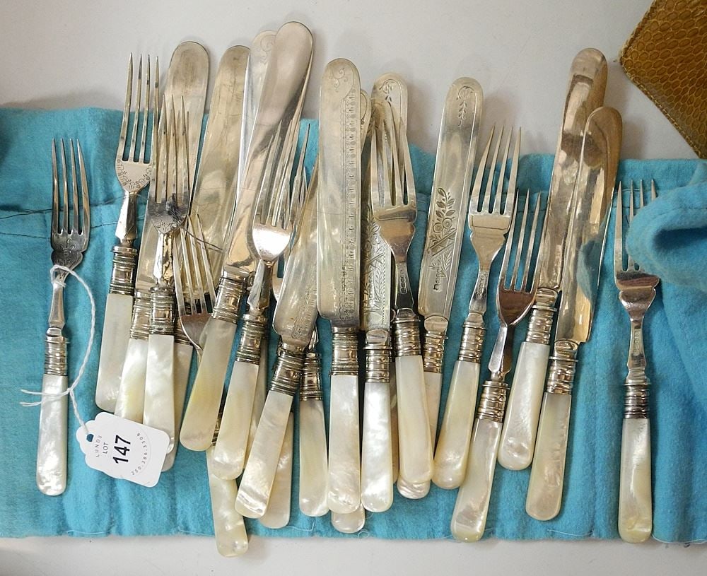 2 M.O.P. Handled Fruit Knife & Fork Sets. (1 of 1)