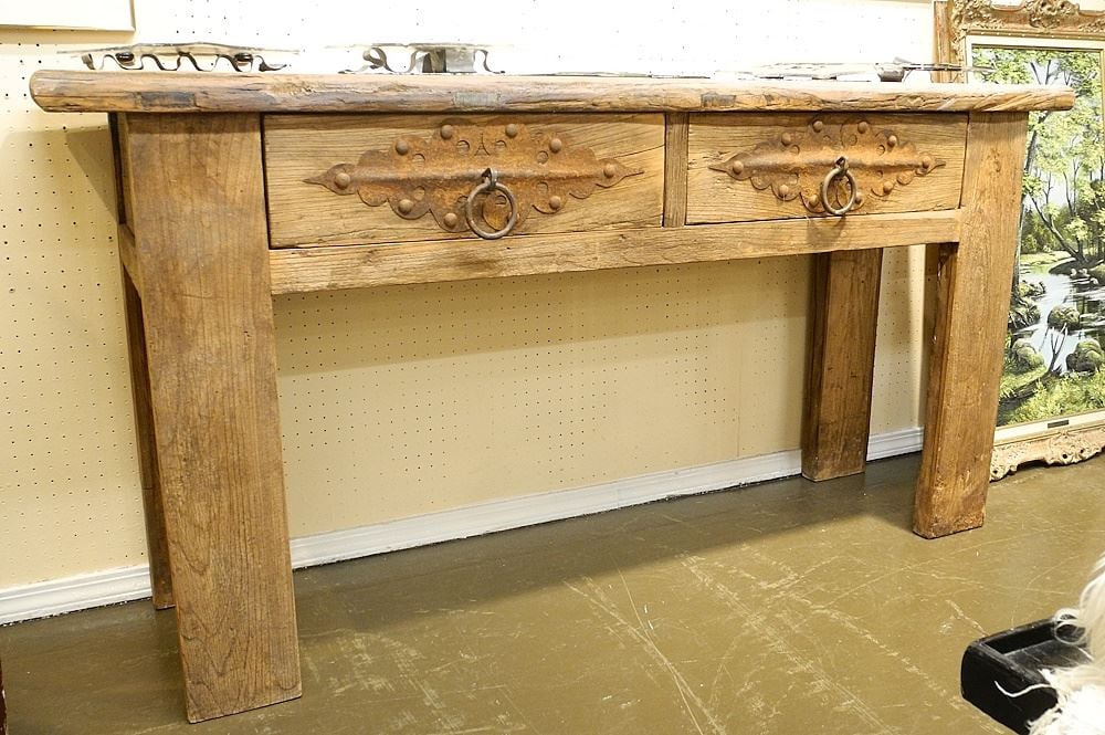 Reclaimed Timber Console Table, 34 3/4" x 70 1/2" x 17 3/4". (1 of 3)