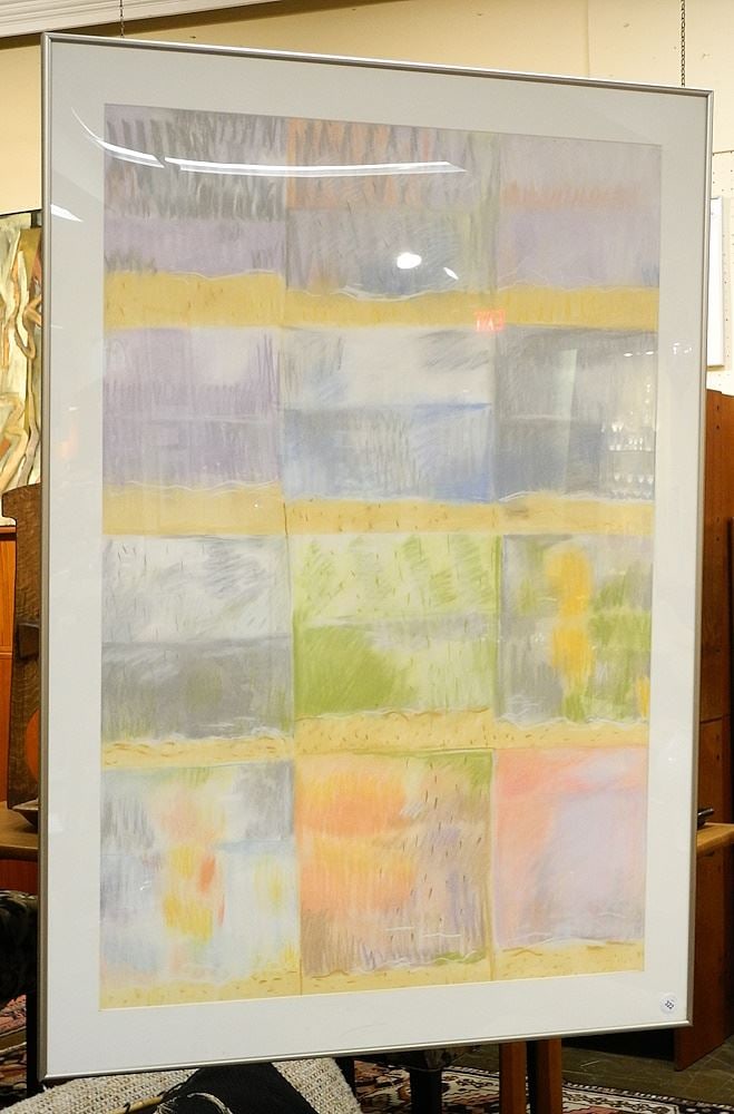 Pastel on Paper, 16 1/4 x 30 3/4", Square Formations.: Pastel on Paper, 16 1/4 x 30 3/4", Square Formations.