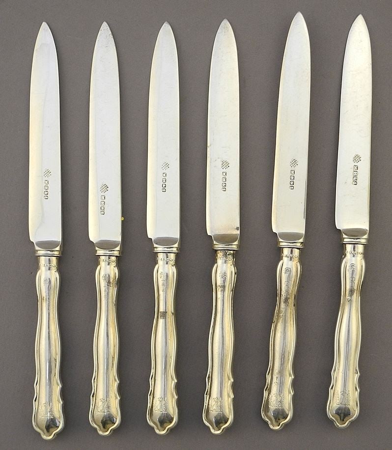 6 William Hutton & Sons Sheffield Knives, C. 1895, Loudon Assay, 6 3/4 "L., "Crown / Lion". (1 of 2)