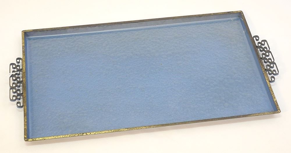 Kyes Pasadena Blue Moire Glaze Tray, 21 1/8"W.: Kyes Pasadena Blue Moire Glaze Tray, 21 1/8"W.