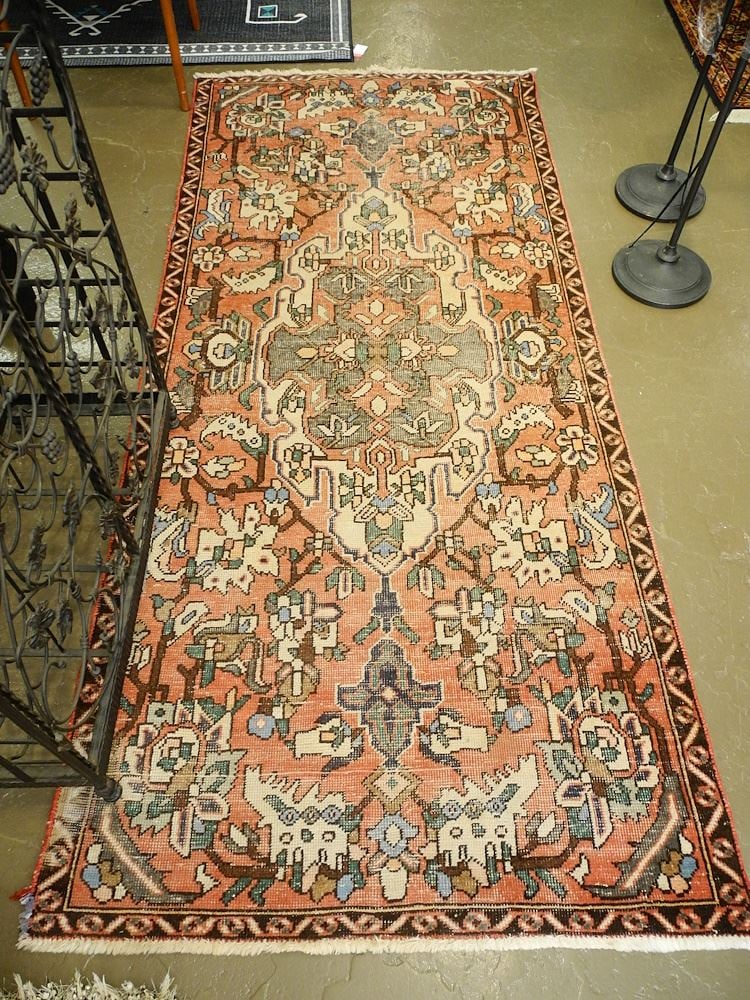 Iranian Hand Knotted Carpet Approximately 8'4" x 3'8" (worn).: Iranian Hand Knotted Carpet Approximately 8'4" x 3'8" (worn).