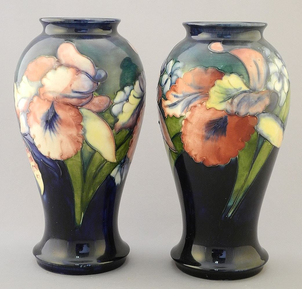 Pair of Moorcroft Vases, 8 3/4" Diam , "Iris". (1 of 7)