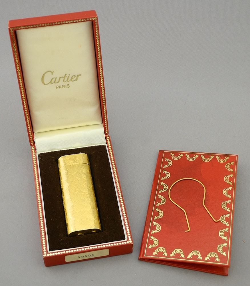 Gold Plated Swiss Made Cartier France Lighter, C.1970's with Accessory in Original Box. (1 of 9)