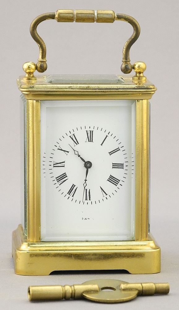 Miniature Carriage Clock, Paris, 4" with Handle, Running. (1 of 9)