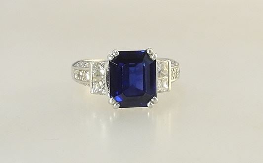Platinum (marked plat) & 5.24 Burmese Sapphire & Diamond Ring, Size 7, 10.3 Gms, with App (1 of 5)