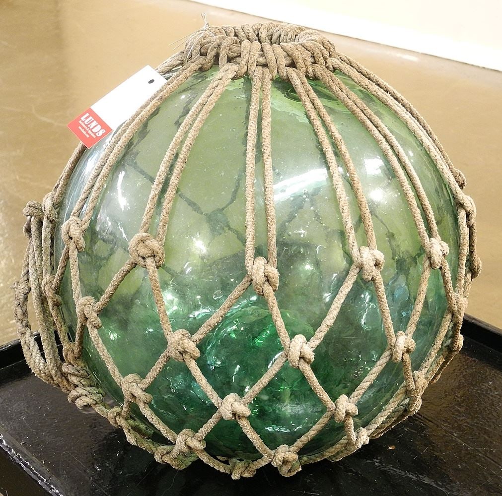 Net Wrapped Japanese Glass Fishing Float, 11" Diameter. (1 of 4)