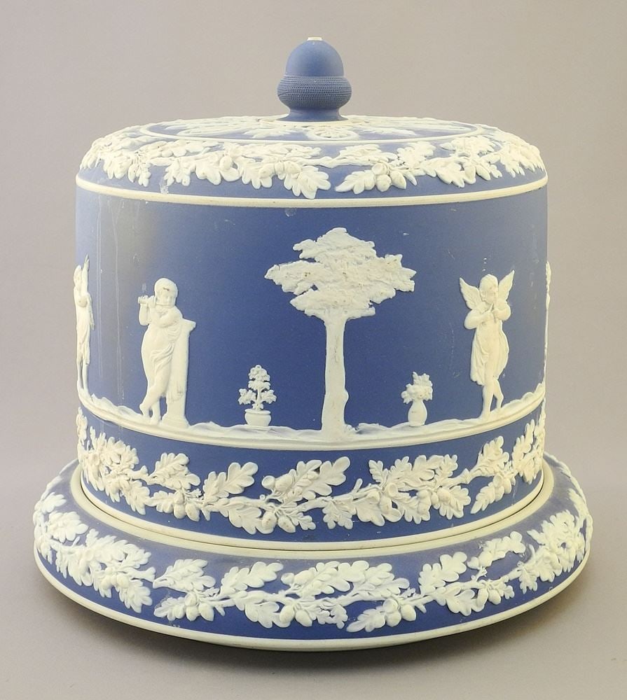 Blue & White Jasper-Style Cheese Dish & Cover, 9 7/8" x 10 1/2" Diam. (1 of 6)