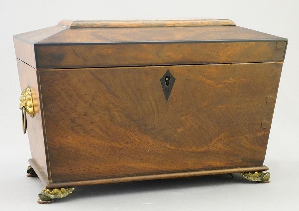 Early Victorian Sarcophagus-Form Tea Caddy, 5 3/4" x 9" x 5". (1 of 9)