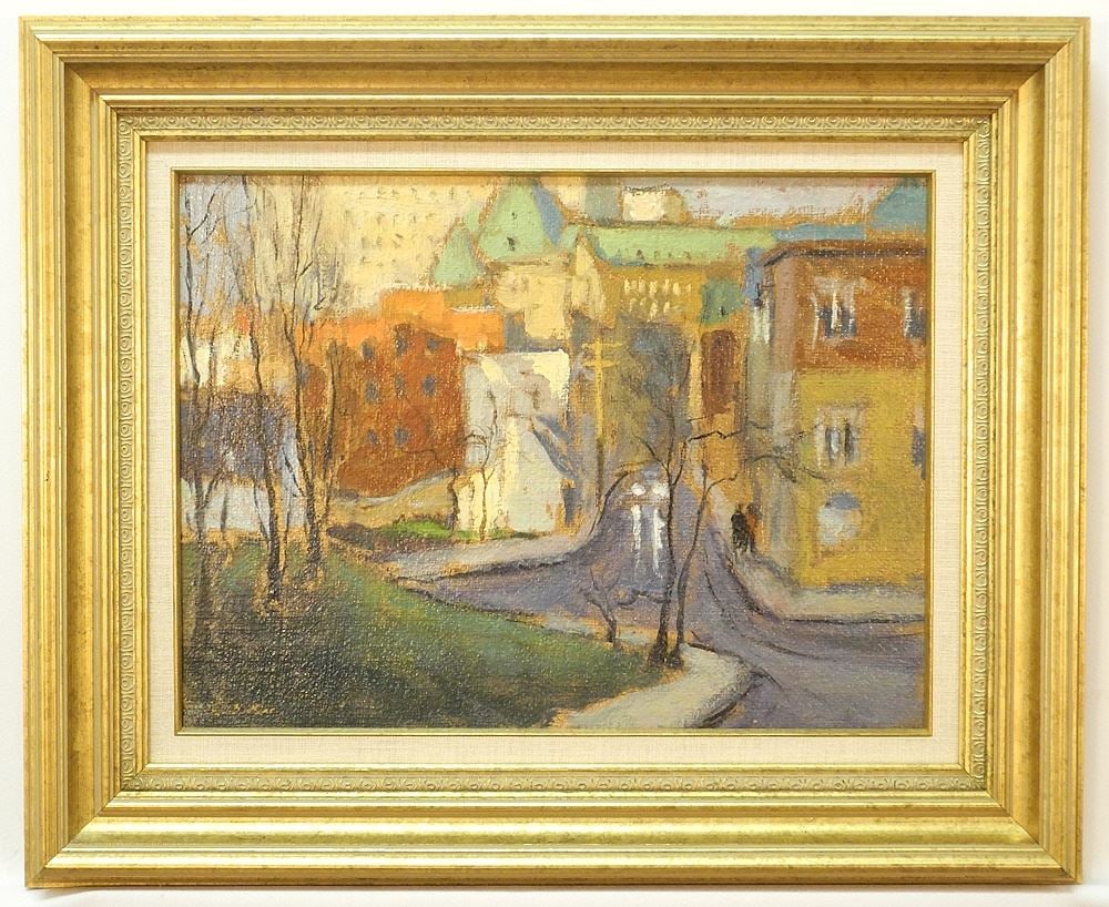 Oil on Canvas signed A. (Antoine) Bittar, 12" x 16", "Street Scene - Old Quebec 1993". (1 of 5)