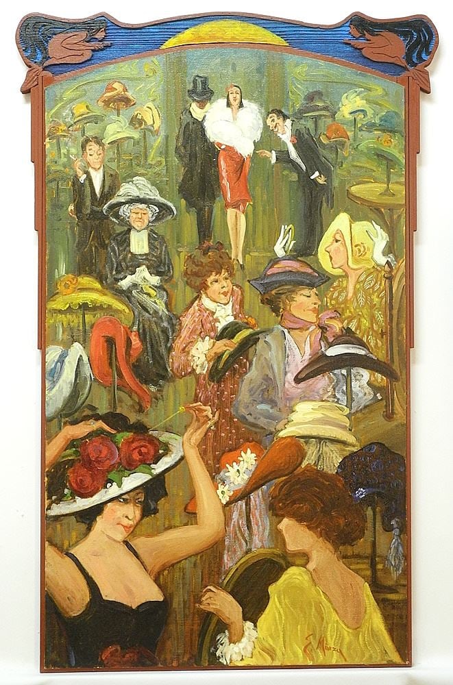 Oil on Canvas signed E. Marza, 36" x 21", "Hat Party". (1 of 6)