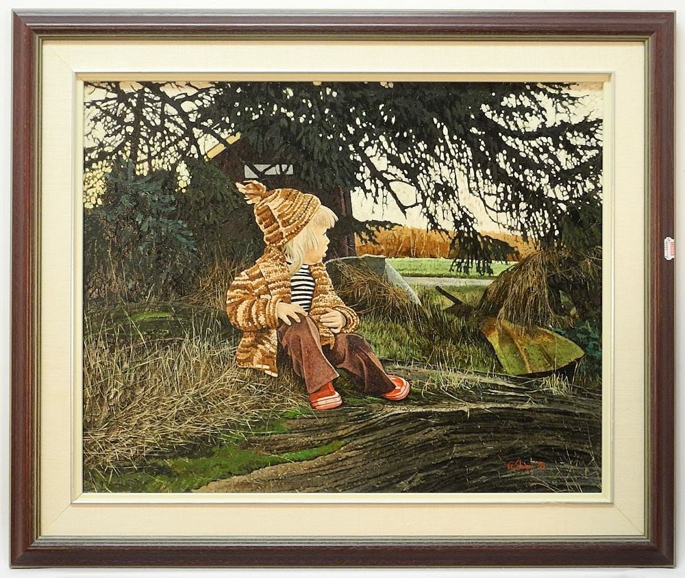 Oil on Board signed G. (Graeme) Shaw 78', 15 1/4" x 19 3/8", "Red Rubber Boots".: Oil on Board signed G. (Graeme) Shaw 78', 15 1/4" x 19 3/8", "Red Rubber Boots".