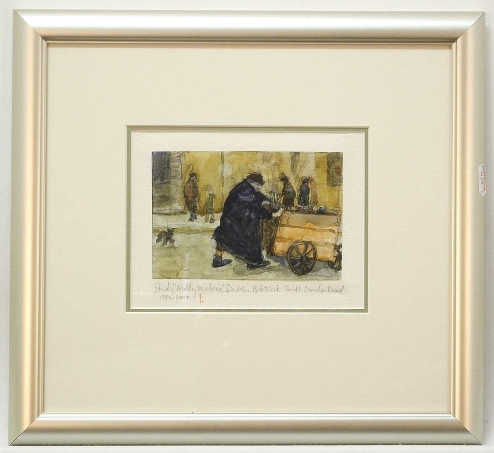 Drawing with Watercolour signed Rachel Berman, 3 5/8" x 5", "Study Molly Malone, Dublin". (1 of 3)