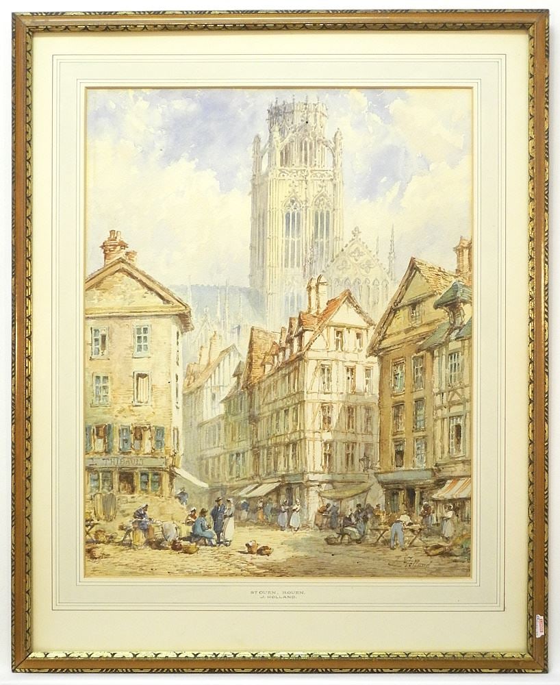 Watercolour signed J. Holland, 18" x 14", "Saint Ouen, Rouen". (1 of 5)