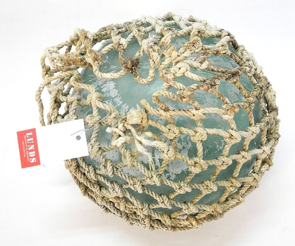 Net Wrapped Japanese Glass Fishing Float, 8 1/2" Diameter. (1 of 2)