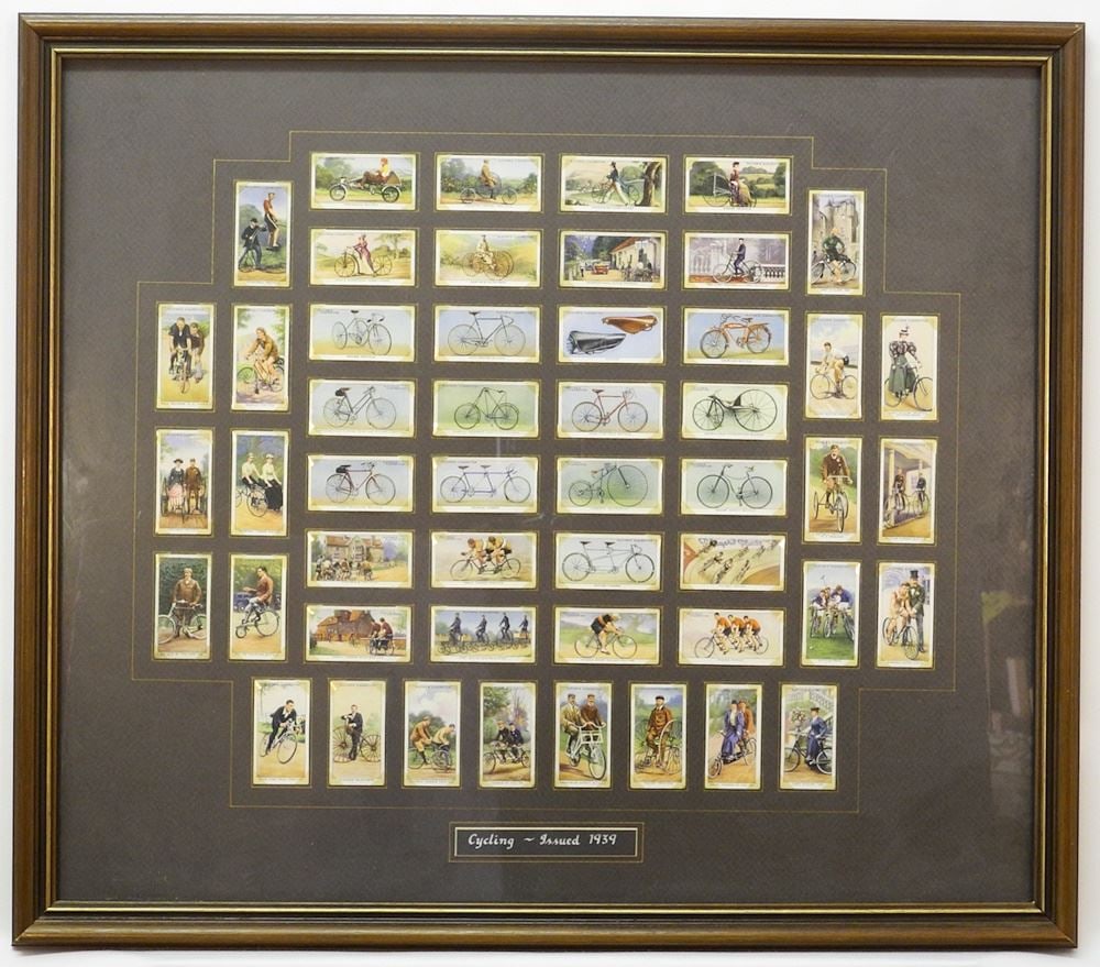 Collection of Player's Cigarette Cards, "Cycling Issued 1939", 21 3/8 x 24 3/4". (1 of 2)