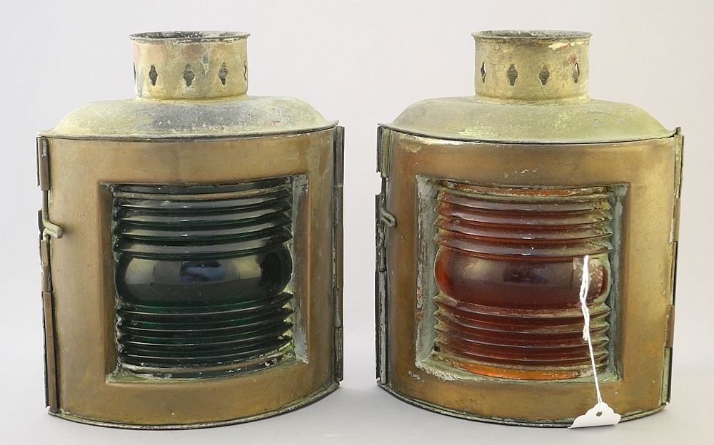 Pair of Copper Marine Signal Lamps, 8 1/4"H.: Pair of Copper Marine Signal Lamps, 8 1/4"H.