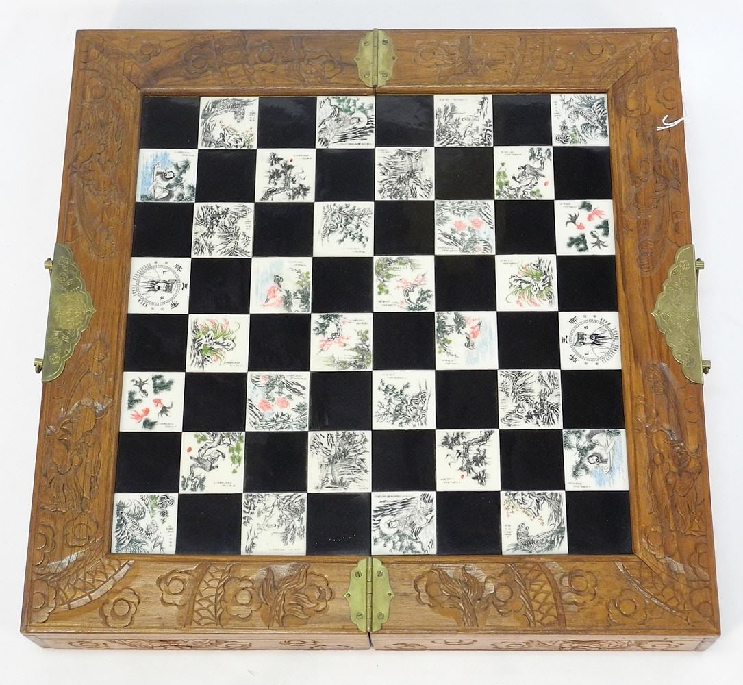 Asian Teak Cased Wooden Chess Set, 2 1/2" x 18 1/2" x 18 1/2".: Asian Teak Cased Wooden Chess Set, 2 1/2" x 18 1/2" x 18 1/2".