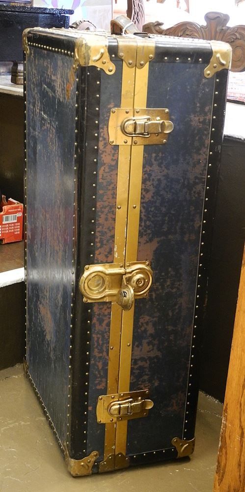 Steamer Trunk 39 1/2" x 20 1/2" x 13", full of hats.: Steamer Trunk 39 1/2" x 20 1/2" x 13", full of hats.