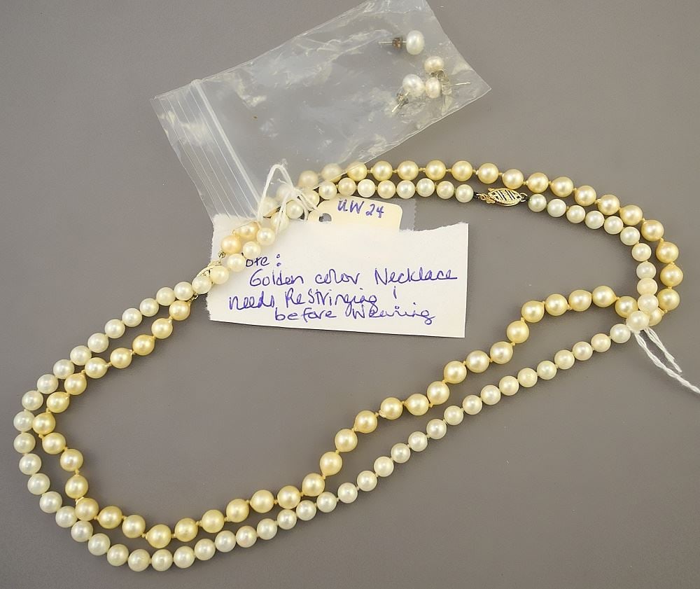 2 Cultured Pearl Necklaces, both 5- 5.5mm Pearls, 14K Clasps, 18"L and 2 Pair Earrings. (1 of 3)