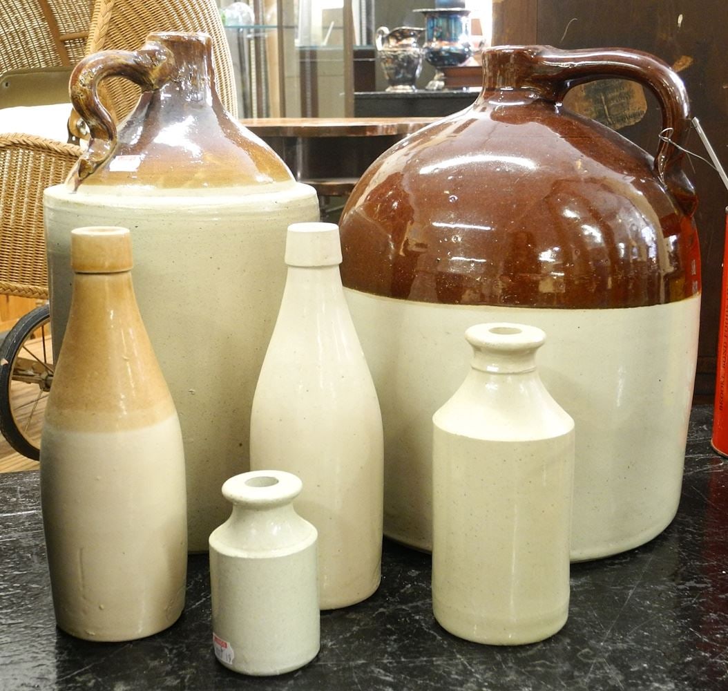 2 Stoneware Jugs with 4 Bottles & Jars. (1 of 1)
