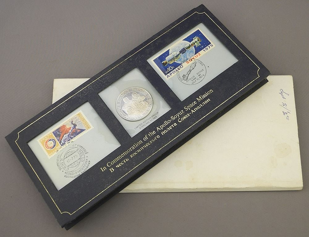 Commemorative Stamp & Coin Set of the Apollo-Soyuz Space Mission. (1 of 2)