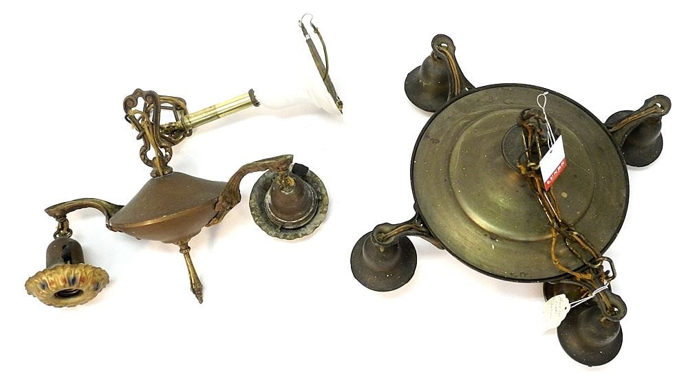 2 Vintage Light Fixtures, 16" & 13"w: 2 Vintage Light Fixtures, 16" & 13"w