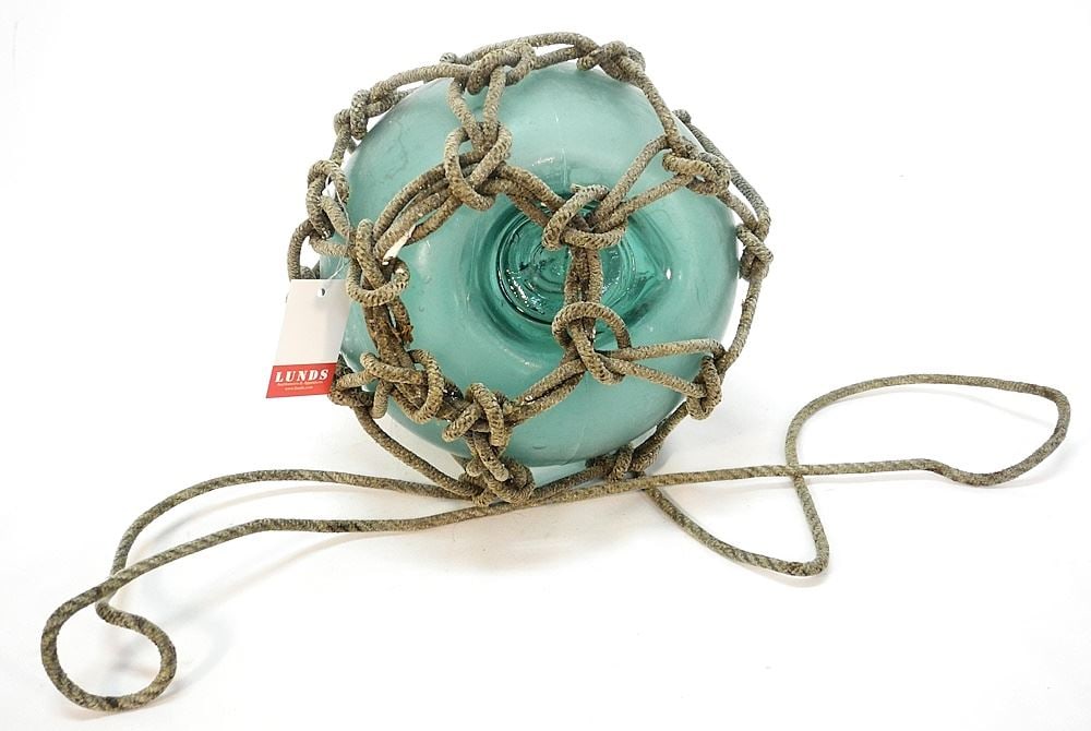 Net Wrapped Japanese Glass Fishing Float, 9" Diameter. (1 of 2)