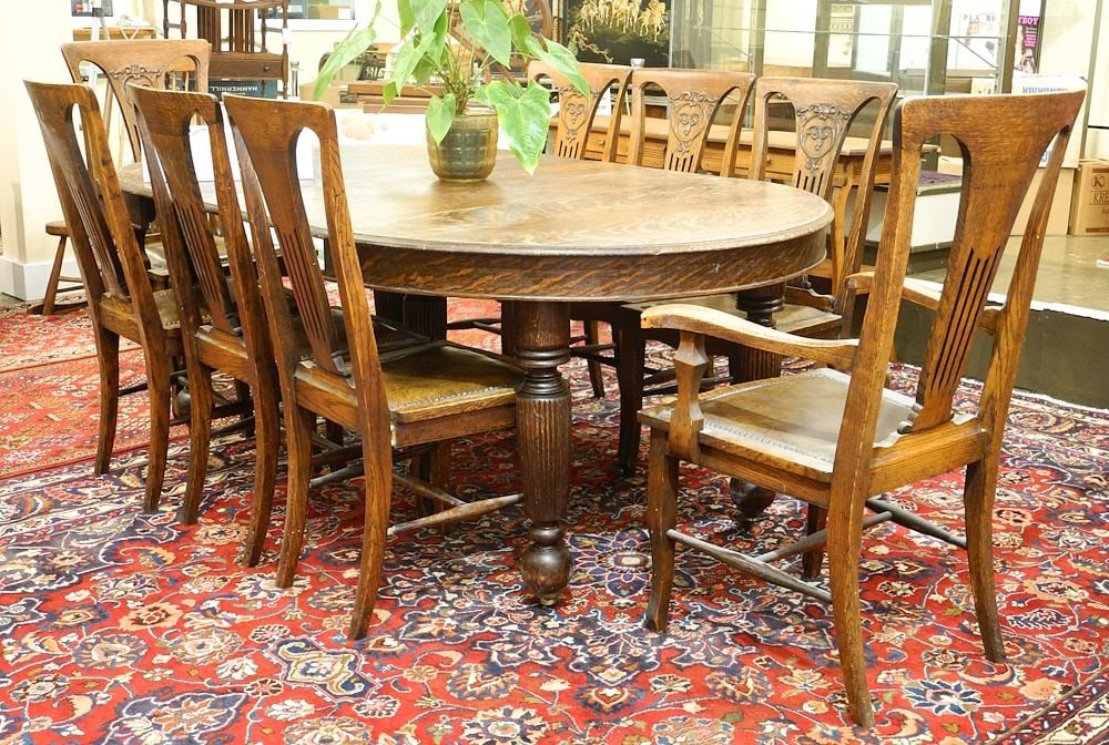 Golden Oak Dining Table & 8 Chairs with 3 Leaves. (1 of 8)