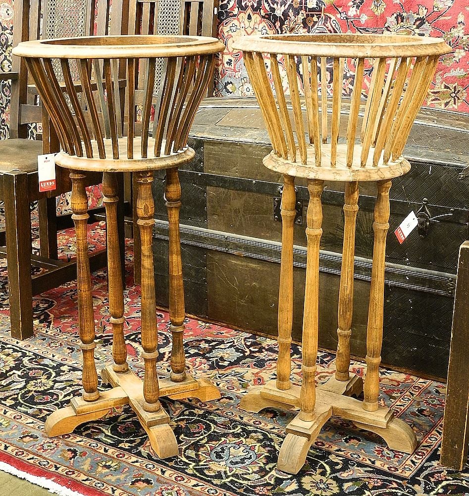 Pair of Walnut Quattrocolumnar Fern Stands, 31 1/2"H.: Pair of Walnut Quattrocolumnar Fern Stands, 31 1/2"H.