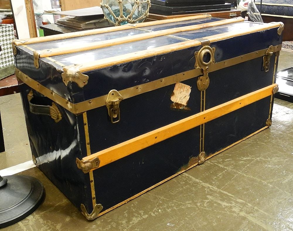 Wooden Bound Metal Trunk. (1 of 1)