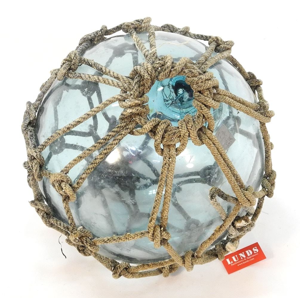 Net Wrapped Japanese Glass Fishing Float, 7 1/2" Diameter. (1 of 2)