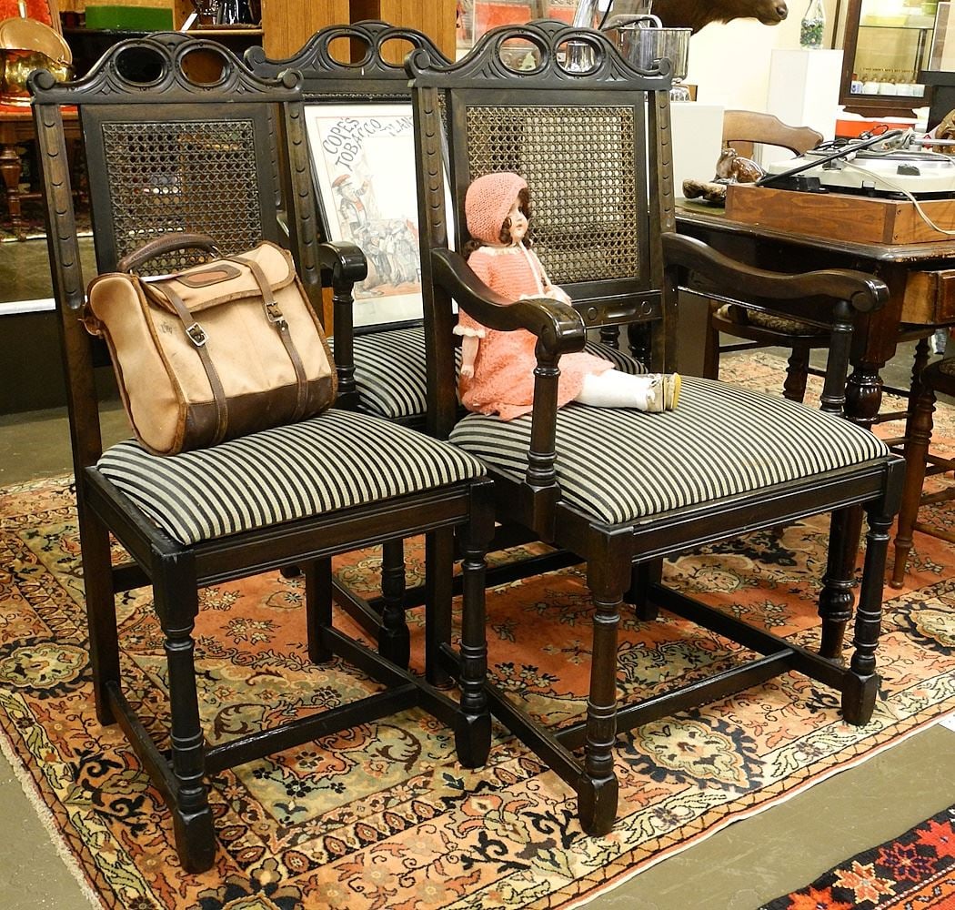 8 Cane Inset Walnut Dining Chairs, 40"h.: 8 Cane Inset Walnut Dining Chairs, 40"h.