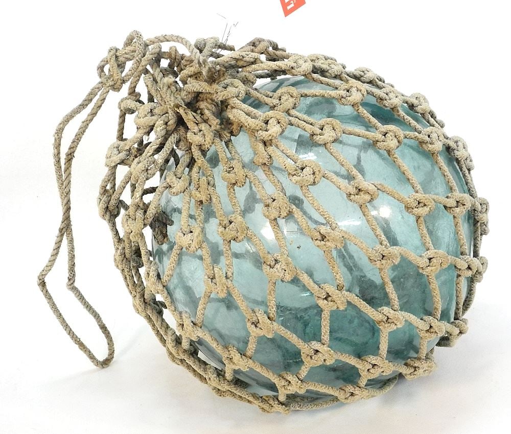 Net Wrapped Japanese Glass Fishing Float, 9" Diameter. (1 of 2)