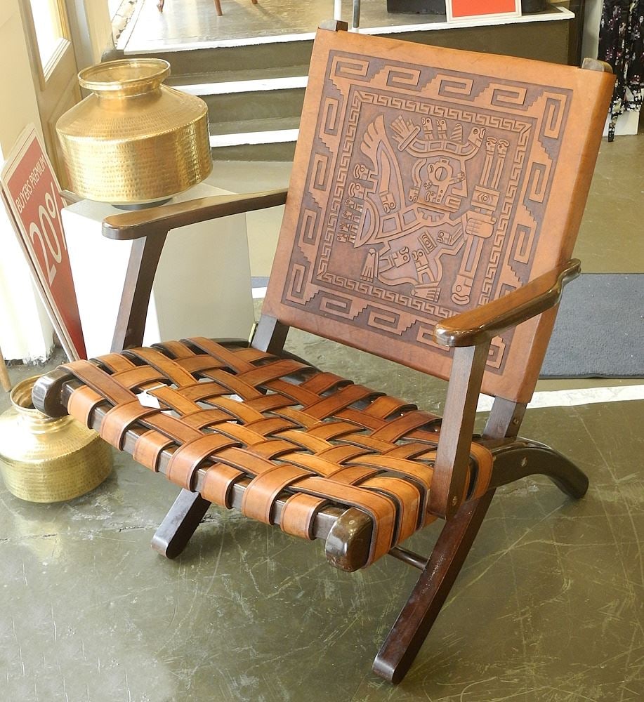 Peruvian Ironwood Leather Folding Chair, 32"h. (1 of 3)