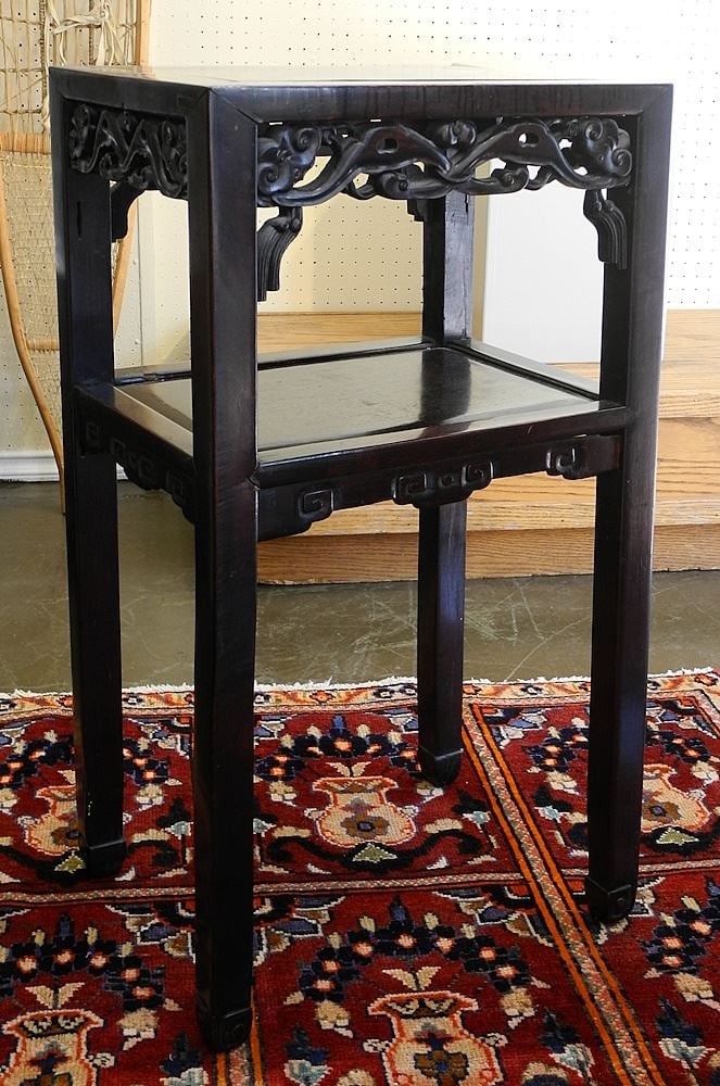 Chinese Rosewood Tiered Side Table, 31 1/4"H. (1 of 3)